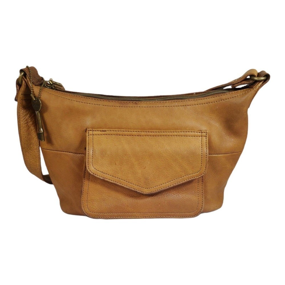 VTG Fossil Unisex Brown Leather Organizer Shoulder Crossbody Bag 75082 EUC